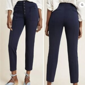 Anthropologie Navy Bryson Tapered Button-Detail Cropped Pants